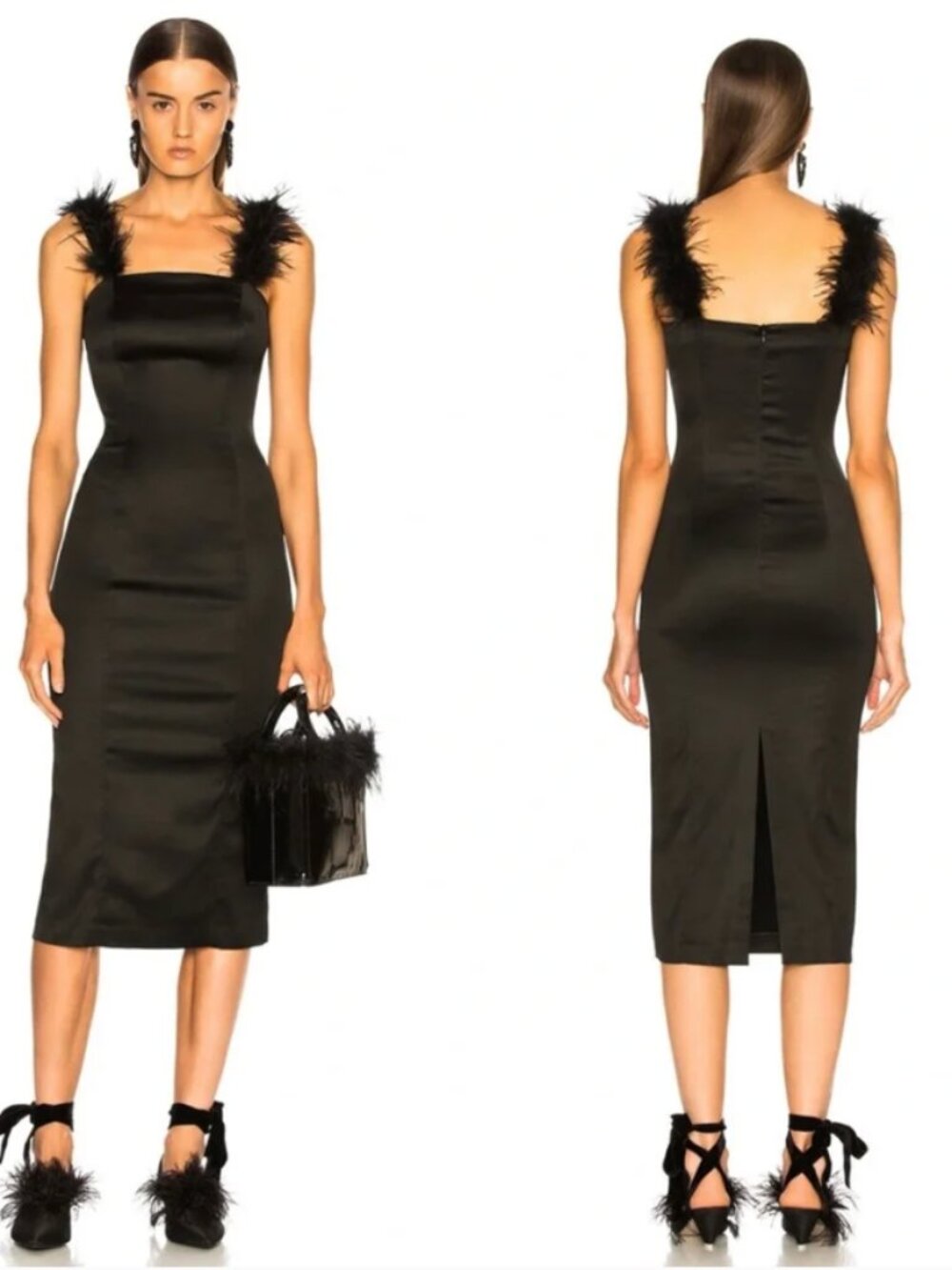 Staud Romy Feather Strap Midi Dress Black Size 2